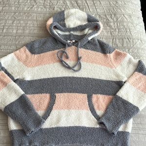 Women’s Candie’s Plush Hoodie, pink, gray and white- size large juniors